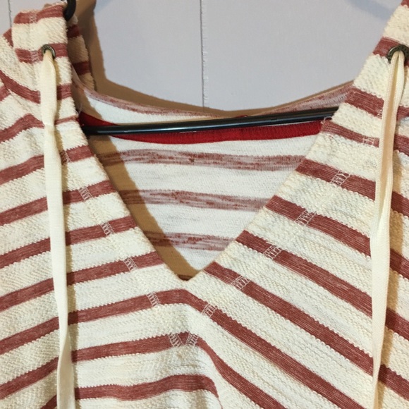 Over-Sized Cream/Red Striped Hoodie / Cover Up - Picture 3 of 4